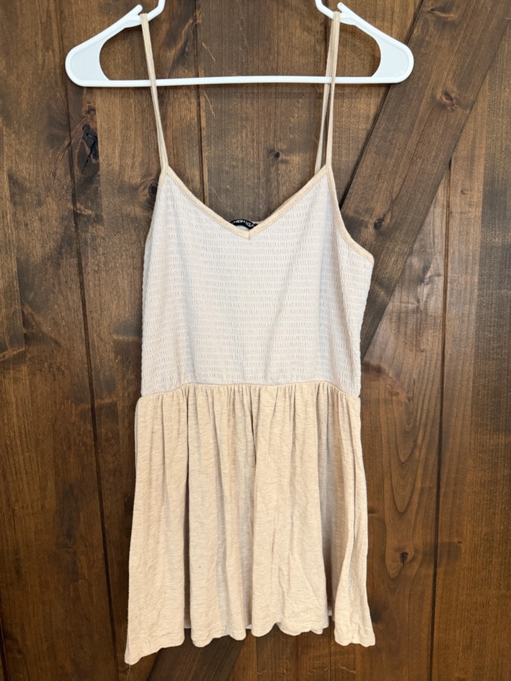 Light Beige Spaghetti Strap Smocked Bodice top